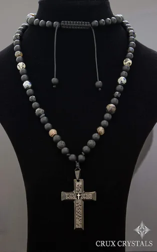 Miniatura 5 de Mens Cross Pendant Beads Necklace Gemstone Natural Stone Necklace Onyx Beaded Necklace Rosary Prayer Necklace Crux Crystals Mens Religious Jewelry