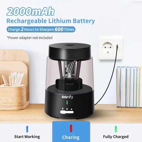 Miniatura 4 de Sacapuntas eléctrico, sacapuntas de lápiz, hoja resistente recargable con batería, sacapuntas para lápices de colores de 6-8 mm, parada automática