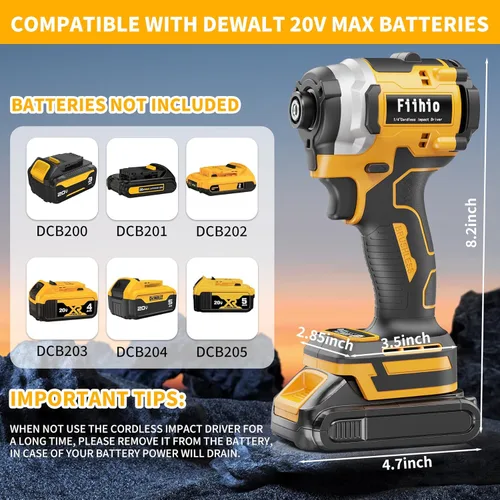 Miniatura 3 de Destornillador de impacto inalámbrico compatible con batería Dewalt de 20 V/60 V máximo, mandril hexagonal de 1/4 de pulgada con 2500 en libras, 4