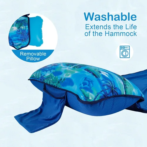 Miniatura 4 de Hamaca de piscina, hamaca de agua inflable para adultos, malla de tela flotante de hasta 300 libras resistente, flotador de lago XL con bolsa