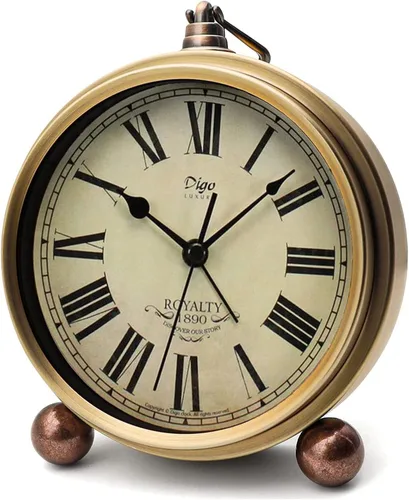 Miniatura 11 de Maxspace Reloj de mesa de metal dorado, retro vintage sin tictac, pequeño reloj despertador, funciona con pilas, movimiento de cuarzo silencioso