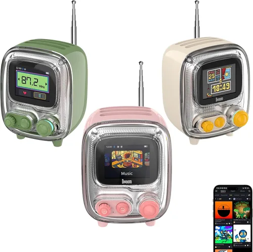 Divoom Tiivoo-2 - Altavoz Bluetooth portátil con radio FM, Pixel Art Retro Mini Mini Altavoz Inalámbrico Pequeño, Decoración Vintage Adecuado para