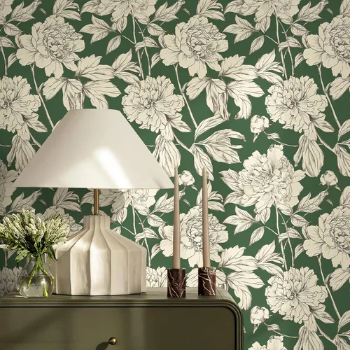 Simon&Siff Papel Tapiz Lineal Floral, Papel Tapiz Blanco y Negro Despegar y Pegar Flores Boceto Papel de Pared Floral Removible para Dormitorio Baño