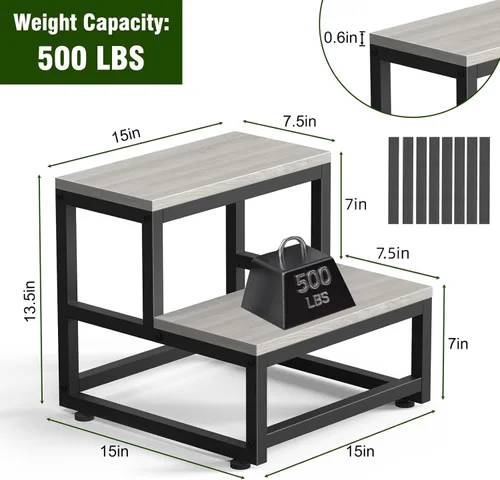 Miniatura 3 de LIANTRAL Taburete de 2 escalones para adultos y niños, taburetes de madera resistentes, taburete de mesita de noche con capacidad de carga de 500