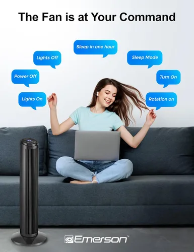 Miniatura 4 de Emerson SmartVoice - Ventilador de torre de 29 pulgadas, control de voz sin Wi-Fi, ventilador de torre inteligente para dormitorio, oscilación