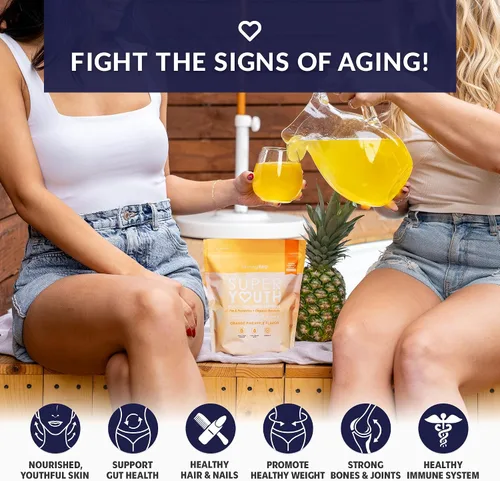 Miniatura 3 de SkinnyFit - Colágeno súper juvenil para mujeres - Polvo de péptidos de colágeno múltiple - Probióticos, fibra, ácido hialurónico - Sin OMG, sin