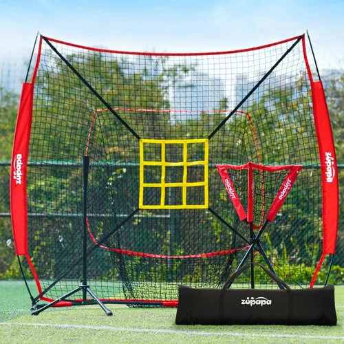 Zupapa Juego de camisetas de béisbol y softbol de 7 x 7 pies con zona de ataque, red de práctica de béisbol para lanzar, bateo, captura para todos