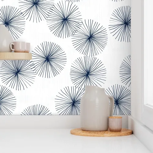Miniatura 8 de Peel & Stick Wallpaper 3ft x 2ft - Mid Century Midcentury Modern Dandelions White Navy Circle Minimalist Mod Neutral Custom Removable Wallpaper by