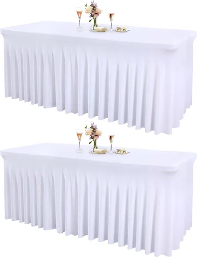Miniatura 71 de Paquete de 1 manteles azul bebé para mesas rectangulares de 4 pies, cubiertas de mesa de spandex elástico de una pieza resistentes a las arrugas