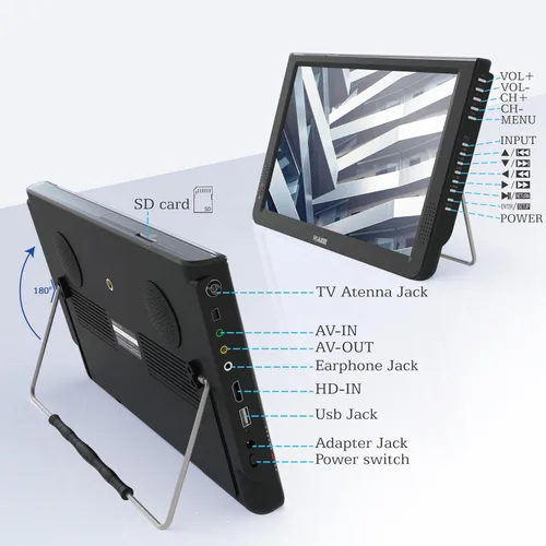 Miniatura 6 de Televisión portátil de 12 pulgadas, TV con batería con tarjeta ATSC/HDMI/USB/SD y entrada AV, mini televisión con control y soporte de TV