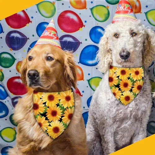 Miniatura 5 de Pañuelo de girasol con hojas para perro, bufanda lavable para mascotas, pañuelo ajustable triangular, estampado de doble cara, negro, girasol Hueso