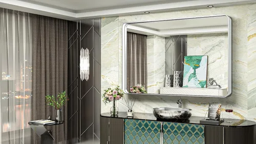 Miniatura 134 de TokeShimi - Espejo para pared de baño, espejo de tocador con marco de metal de aleación de aluminio mate cepillado e inoxidable, decoración rústica