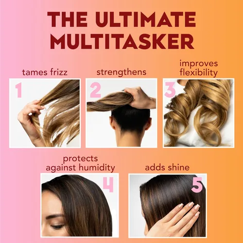 Miniatura 2 de OGX Acondicionador de aceite suavizante sin encrespamiento + queratina, 5 en 1, para cabello encrespado, cabello brillante, 13 onzas líquidas