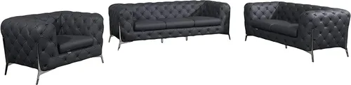 Miniatura 33 de Blackjack Furniture Modena - Moderno juego de sofá de 3 piezas de cuero italiano de grano superior, elegante diseño copetudo y patas de acero Beige