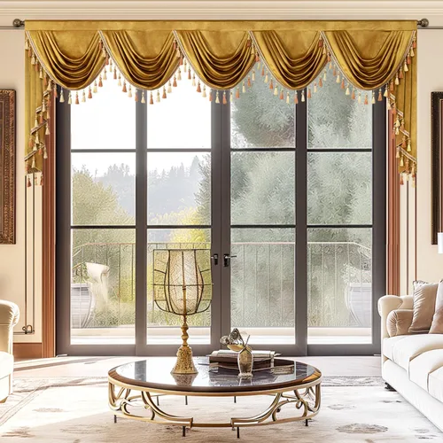 Miniatura 33 de VOGOL Cenefa de cortinas de terciopelo grueso para dormitorio, cenefas de cascada de lujo con aislamiento térmico dorado para sala de estar formal