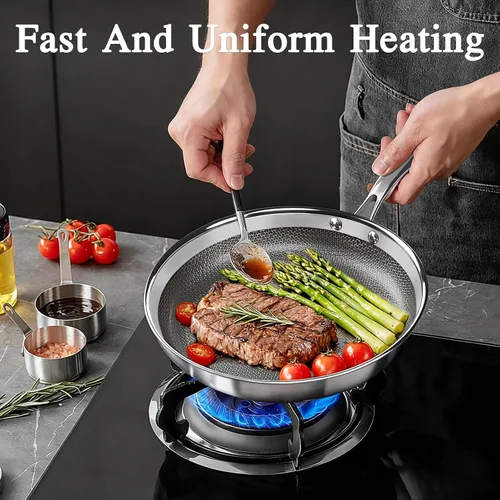 Miniatura 2 de GiPP Sartén de acero inoxidable de tres capas, sartenes híbridas de 12 pulgadas, antiadherentes, aptas para lavavajillas y horno, listas
