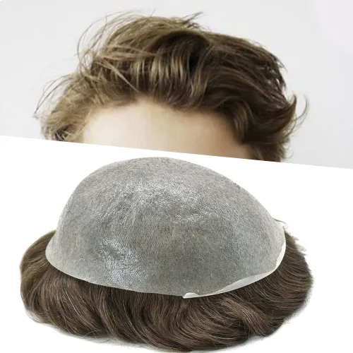 Miniatura 39 de Tupé para hombre, extensiones de cabello humano Remy para hombre, piel fina, 0.002 in, sistema de reemplazo de cabello con bucle en V para hombres