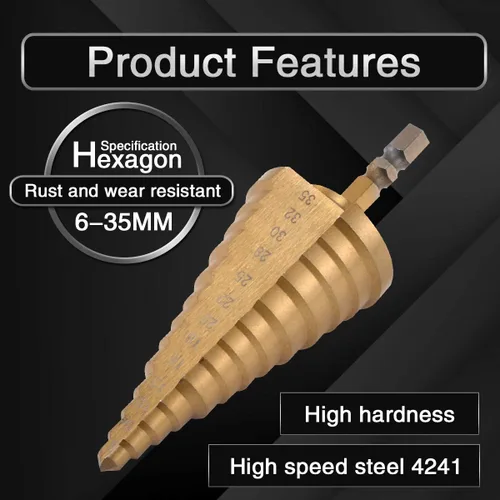 Miniatura 5 de KATUR Broca escalonada de titanio HSS en espiral, broca Unibit para cortar agujeros de perforación en acero, hoja de metal, múltiples agujeros