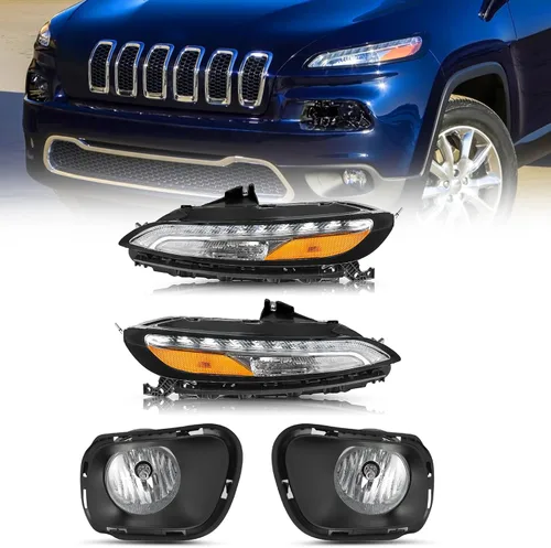 Miniatura 10 de JSBOYAT Compatible con 2014-2018 Jeep Cherokee Luz LED DRL de estacionamiento Señal de giro estilo OE Faros LED DRL cromados para parachoques Señal