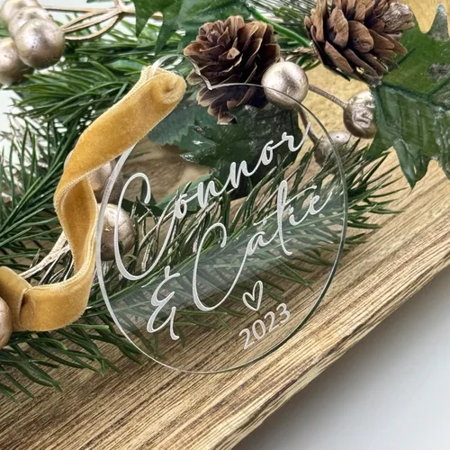 Miniatura 5 de Adorno de Navidad acrílico hecho a mano personalizado con cinta de terciopelo, 9 diseños personalizados disponibles, regalo único o recuerdo