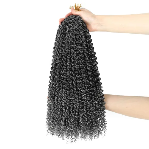 Miniatura 57 de Dansama - 7 paquetes de extensiones de cabello trenzado ondulado Passion Twist, extensiones de cabello de trenzas con ganchillo estilo mariposa, #1B