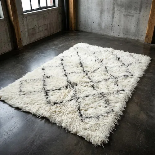 Alfombras Flokati de diseño marroquí con estilo. Pelo ultra afelpado de 4 pulgadas. 100% lana natural. Alfombra de lana lanuda (3 x 5)