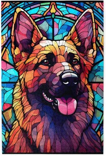 Miniatura 20 de Rompecabezas de Madera de Vidrio Colorido Manchado de Amantes de Perros Pastor Australiano de 1000 Piezas de Pintura Artística para Niños Adultos