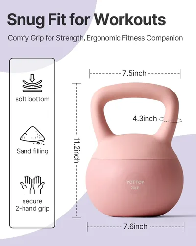 Miniatura 8 de YOTTOY Pesa rusa suave, pesas rusas con agarre antideslizante para entrenamientos en casa, juego de pesas rusas fuerza y seguridad garantizadas Rosa