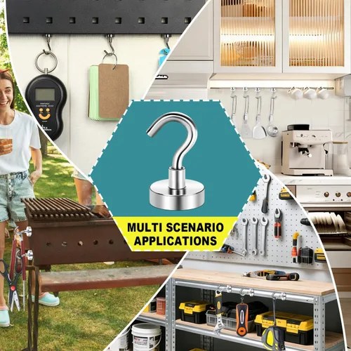 Miniatura 7 de E BAVITE Ganchos magnéticos negros, gancho magnético de neodimio fuerte de 30 libras para crucero, parrilla, toalla, colgar en interiores, cocina