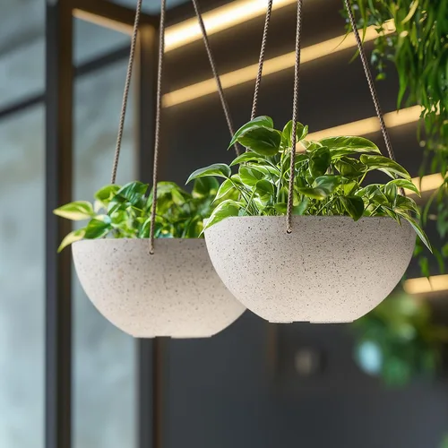 Miniatura 5 de LA Jolie Muse Hanging Planters for Indoor Plants - Flower Pots Outdoor 9.84 inch Garden Planters and Pots,Speckled White Set of 2 Blanco moteado.