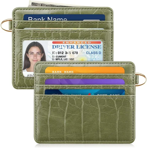 Miniatura 14 de Bolsillo frontal minimalista delgado con bloqueo RFID para tarjetas de crédito, cartera pequeña, bonita funda para tarjetas para mujeres, beige