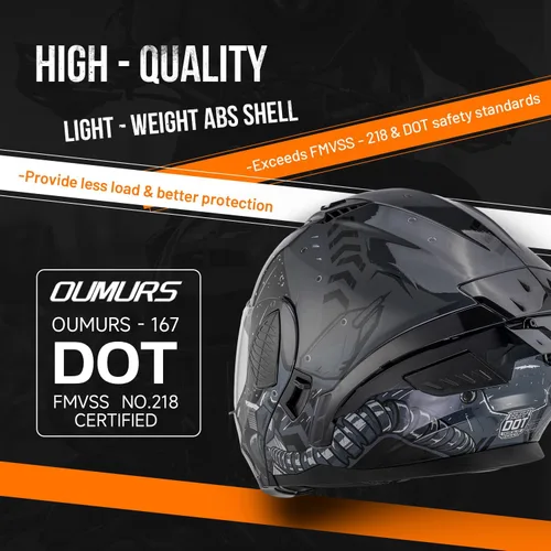 Miniatura 4 de OUMURS Cascos modulares de motocicleta de cara completa abatible, casco de motocicleta para bicicleta de calle, unisex, modelo 167 para adultos