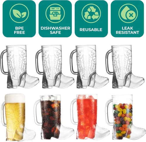 Miniatura 3 de JoyServe Vasos para botas de vaquero – (paquete de 6) tazas de bebida de vaquero y vaquera, taza de plástico reutilizable sin BPA con asa
