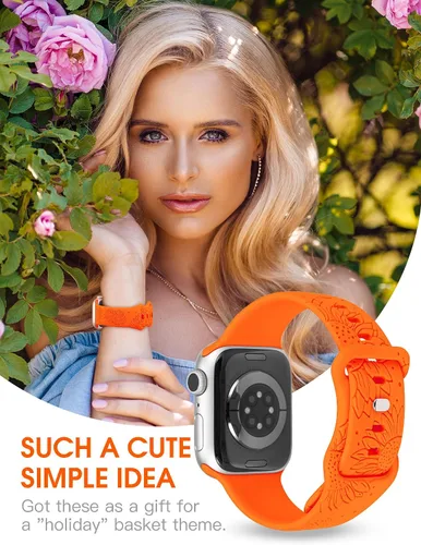 Miniatura 5 de TOYOUTHS Correa de silicona con grabado de girasol compatible con correas de Apple Watch de 1.654, 1.614, 1.575 y 1.496 pulgadas para mujer, diseño