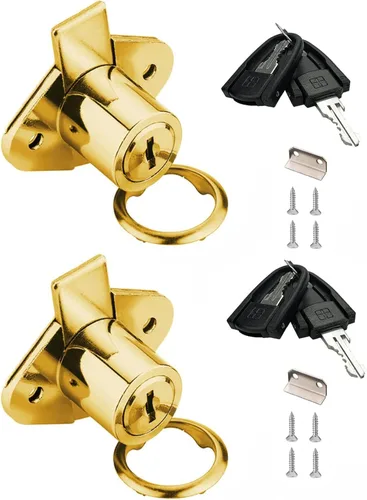 Miniatura 3 de XIEHE 801 Cerradura para Cajones de Muebles de Oficina con Llaves, Diámetro Exterior de 7/8 Pulgadas (1 Paquete, Chapado en Oro, Llaves Diferentes)