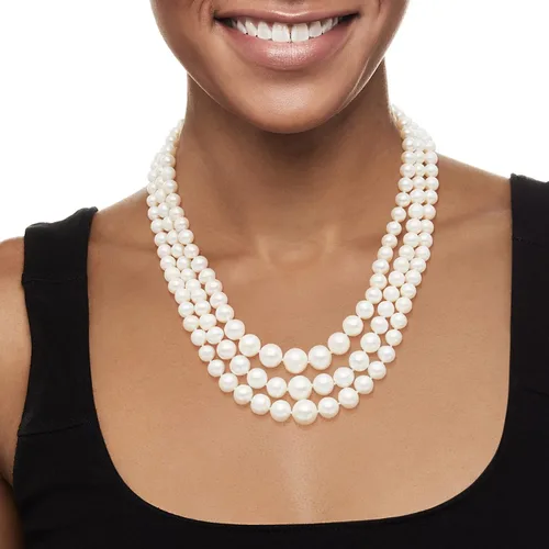Miniatura 2 de Ross-Simons 6-12.5mm Cultured Pearl 3-Strand Necklace With 14kt Yellow Gold