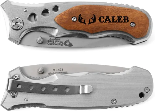 Miniatura 5 de Palmetto Wood Shop Regalos para él, cuchillo de bolsillo personalizado grabado con láser, regalos para marido, papás, día del padre, San Valentín