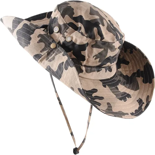 Miniatura 8 de Sombrero de camuflaje militar de ala ancha para pesca de verano, caza, camping, senderismo, sombrero de sol al aire libre, sombrero Boonie Verde