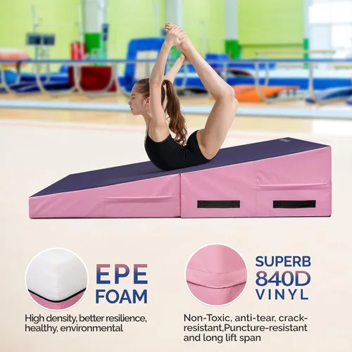Miniatura 2 de Matladin Colchoneta plegable para gimnasia con cuña en forma de queso, tapete inclinado, para gimnasio, fitness, cuña para volteretas