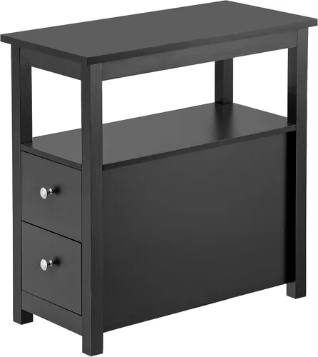 Mesa auxiliar de 3 niveles con 2 cajones y estante de almacenamiento abierto, mesa de madera estrecha, mesita de noche, sofá para el hogar, oficina,