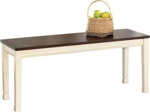 Ashley Furniture Signature Design Whitesburg Banca de comedor rectangular grande, vintage, informal, color café y blanco.