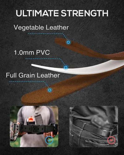 Miniatura 4 de Cinturón de cuero para pistola para hombre, cinturón resistente de 1.5 pulgadas para trabajo CCW