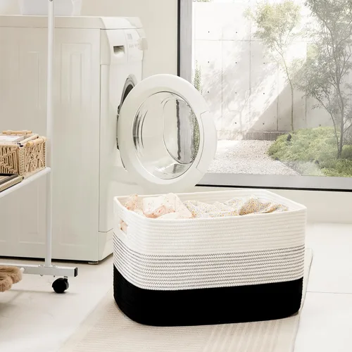 Miniatura 3 de Artfeel - Cesta de manta rectangular, cestas tejidas para almacenamiento, cesta de lavandería de 30L para decoración de guardería, cesta