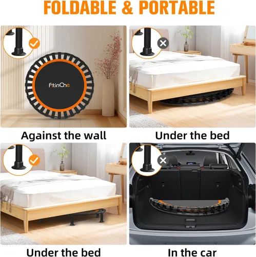 Miniatura 4 de 40"/48" Foldable Mini Trampoline Load 330lbs, Portable Exercise Rebounder with Durable Bungee Band, Fitness Trampoline for Adults and Kids