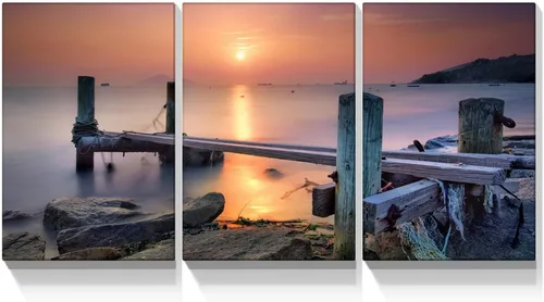 Miniatura 7 de BANHUA1 3 paneles de lienzo con diseño de puesta de sol de mar, arte de pared para decoración del hogar, velero, pintura de pared, impresión sobre