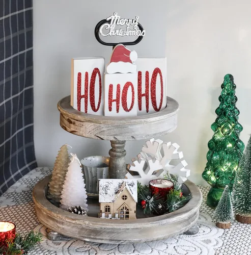 Miniatura 4 de Ho Bloques de Navidad de madera para decoración de mesa y fiesta, 4 piezas (blanco)