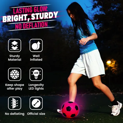 Miniatura 5 de Pelota de fútbol que brilla en la oscuridad Regalo deportivo para niñas de 6 a 15 años Pelota LED iluminada con 3 baterías extra y bomba