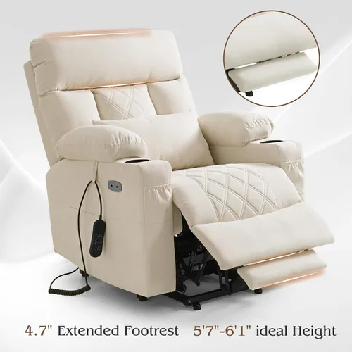 Miniatura 6 de Silla reclinable eléctrica para personas mayores con reposapiés extendido, silla reclinable plana de posición infinita para adultos con masaje