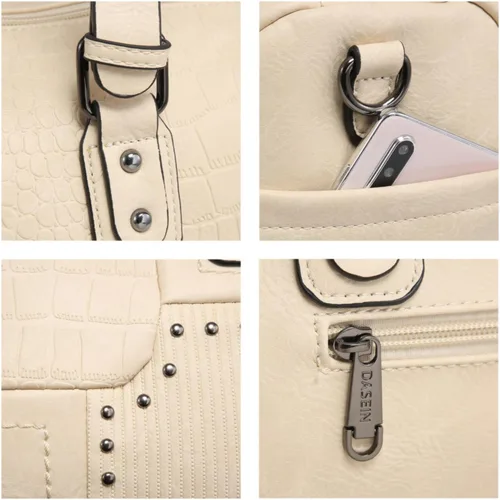 Miniatura 6 de Dasein Bolso para mujer de cuero vegano suave, diseño de barril, grande, tipo "hobo", con asa superior, bolso de trabajo, de mano, de hombro
