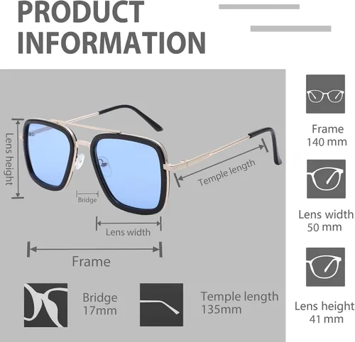 Miniatura 6 de LA SUNGGO Tony Stark - Gafas de sol cuadradas vintage con marco de metal para niños y niñas lentes de sol Iron Man y Spider-Man